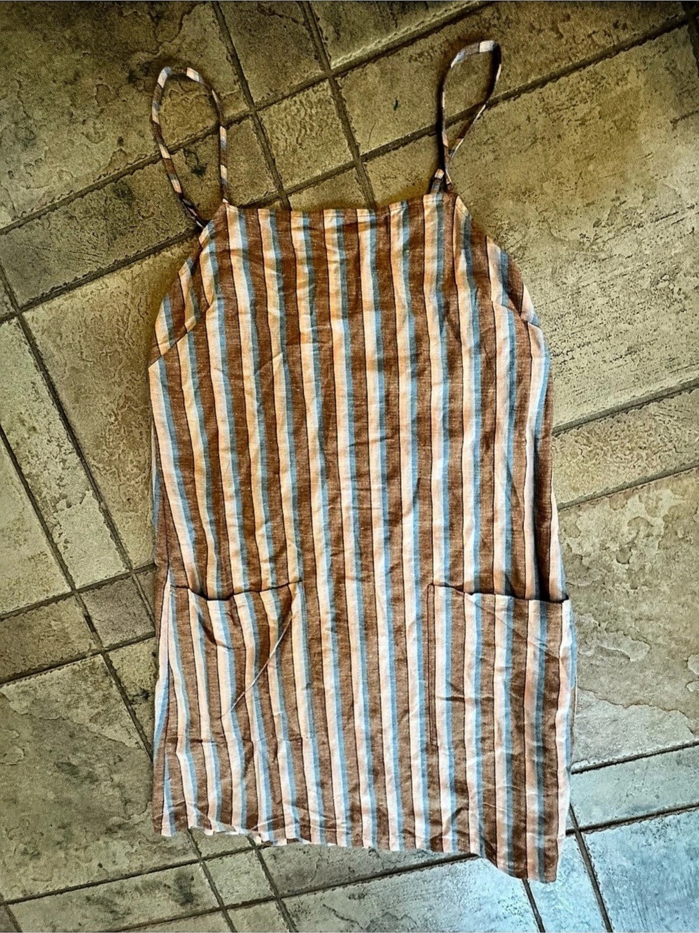 Billabong Straight Round J Striped Mini Dress Brown & Blue Small